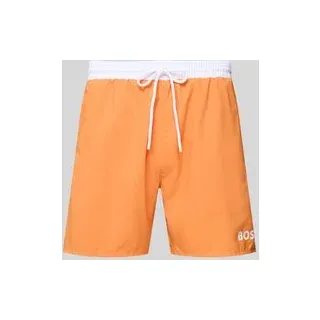 Badehose mit Paspelnaht in Kontrastfarbe Modell STARFISH', Orange, S