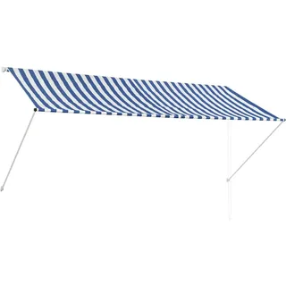 vidaXL Markise, Klemmmarkise Einziehbar, Sonnenschutz für Fenster Terrasse Balkon, Balkonmarkise Fallarmmarkise Fenstermarkise, 300×150cm Blau Weiß