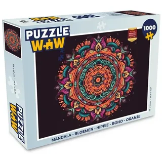MuchoWow Puzzle Mandala - Blumen - Hippie - Boho - Orange, 1000 Puzzleteile, Foto-Puzzle, Bilderrätsel, Puzzlespiele, Klassisch 48 cm x 68 cm x 2 cm | Querformat