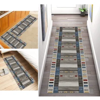 ZDOHMij Teppich Läufer Flur 60x300cm Grau Küche Schlafzimmer Teppichläufer rutschfest Küchenläufer Wohnzimmer Waschbar Meterware KüchenTeppich Korridor Teppich Modern Polyester, Anpassbare Größe
