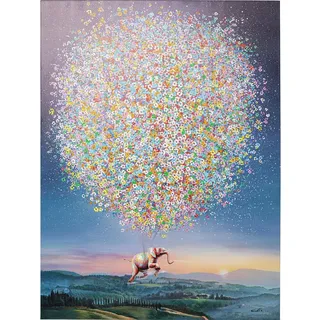 Kare Design Leinwandbild Flying Elephant At Night Blau, Bild mit Rahmen, Leinwandbild, Wanddekoration, Massivholz Rahmen, handgemalte Details, Modern, Wohnzimmer, Schlafzimmer, 160x120x3,5cm