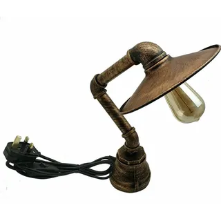 LEDSone Steampunk Tischlampe aus Eisen, Industrielle Wasserrohr Tischleuchte im Retro Design, Nachttischlampe mit E27 Fassung, Energieklasse A (Gebürstetes Kupfer)