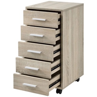 en.casa Rollcontainer, (1 St), Stockholm Aktenschrank mit 5 Schubladen beige