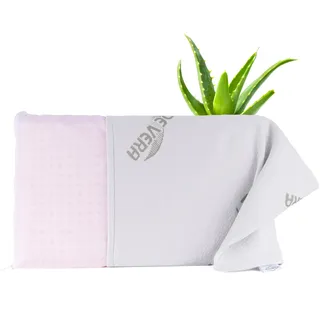 MaxxGoods orthopädisches flaches Kopfkissen [WASCHBAR] aus Visco Gelschaum + Baumwollbezug + Aloe Vera Schutzbezug - Nackenstützkissen für HWS Unterstützung - Kopfkissen Babys & Kindern (50x30x5cm)