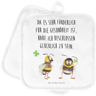 Mr. & Mrs. Panda 2er Set Topflappen Hummeln Kleeblatt - Geschenk, glücklich Sein, Topflappenset, Schöne Topflappen, lustige Sprüche, Biene,