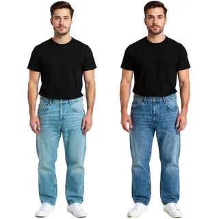 stylische Herren Jeans im Skater Fit-Stil Denim-Hose mit Reißverschluss BR-11000 Dunkel-Blau oder Hellblau - W29/L32