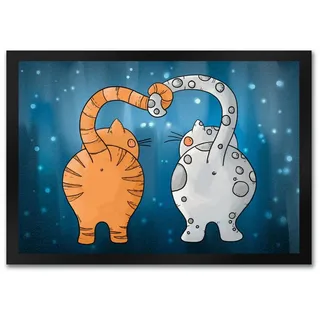 speecheese Fußmatte Katzen Fußmatte in Blau Katze Katzer Freundschaft Liebe Zuhause 35 cm