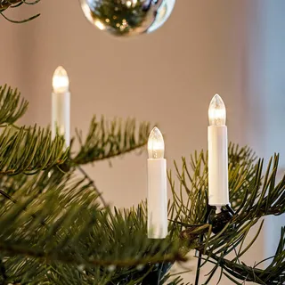 hellum Lichterkette Weihnachtsbaum, Made in Germany, Christbaumbeleuchtung mit Clip, 20 Lichter, beleuchtete Länge 13,3 m, warmweiß, Schaft weiß, für Innen, teilbarer Stecker, kein LED <59lm 812015