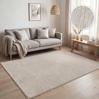 Paco Home Teppich Wohnzimmer Kurzflor, Moderne geometrische abstrakte Muster, 3D-Effekt, Regenbogen und Karo Design, glänzend luxuriös Ton in Ton, Farbe:Beige - Abstrakt, Grösse:120x160 cm