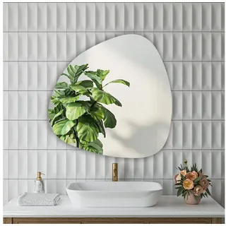 Hopibath Spiegel Bad ohne Beleuchtung Badspiegel Badezimmerspiegel Stein (Wandspiegel Asymmetrisch Rahmenlos, 80x80, 60x60cm), 5mm HD Kupfer- und bleifreier Spiegel silberfarben 60 cm x 60 cm x 0.5 cm
