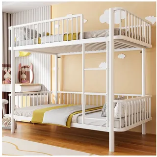 Flieks Etagenbett, Metall Kinderbett 90x200cm mit abgerundeten Ecken, Sicherheitsgeländer weiß