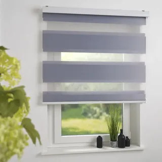 Liedeco Duo-Rollo Doppelrollo mit Kassette | B 80 x H 160 cm | Streifen - Silber | lichtdurchlässig