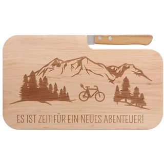 Spruchreif | Brotzeitbrett mit Messer "Es ist Zeit für ein neues..." – Graviertes Holzbrett mit E-Bike-Motiv | Lustiges Geschenk für E-Bike-Fahrer & Radfans