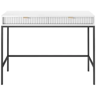 Compleo Konsolentisch mit 2 Schubladen NANCY, Gold/schwarz griffe, Fronten gefräst weiß