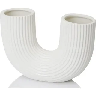 Famanu Dekorative Keramische Vase - Moderne U-förmige Blumen-Vase in Weiß