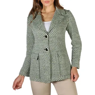 Fontana 2.0 Damen Designer Blazer Woll Jacke Mantel mit Knöpfen und Taschen, Größe:46, Farbe:Grün-grün,schwarz