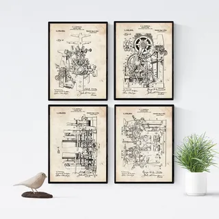 Nacnic Poster Set. mit 4 Jahrgang Druckerei Patent A4. Rahmenlos