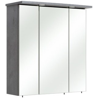 Pelipal Badezimmer-Spiegelschrank Quickset 913 in Betonoptik mit LED-Beleuchtung, 65 cm breit | Badschrank mit Spiegel, 3 Türen und 6 Einlegeböden