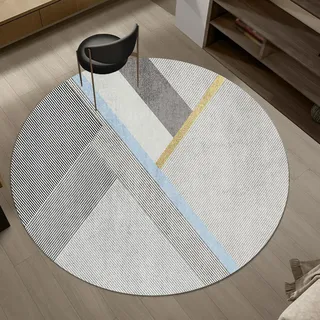 ARUGYTEI Teppich Rund, ø 70 cm, Kurzflor Innenbereich Rutschfester Teppiche fürs Wohnzimmer Esszimmer Schlafzimmer Sofa,Modernes geometrisches Schwarz-Grau-Weiß-Gelb-Blau-Muster, Grau,