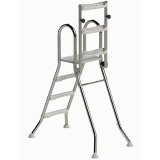 HAF Poolleiter Ideal Sicherheits Hochbeckenleiter 3+3 Stufen 1,0m/1,0m V2A Poolleiter (Plattform mit 120 kg belastbar, Aus hochwertigem V2A Edelstahl), Stabile Schwimmbadleiter für Aufstellpool Sicherheit 3+3 Stufen