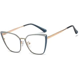 kachawoo Mode Blaues Licht Filter Gläser Ohne Rezept Metall Cat Eye Brillen Rahmen Frauen (blue gold frame) - L
