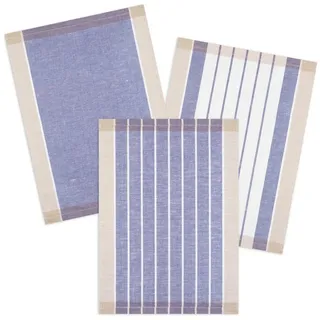 Kracht Geschirrtuch Landhaus, (Set, 3-tlg., Set), 3er Pack Geschirrtücher (3 Stück), ca. 50 x 70 cm, Halbleinen blau