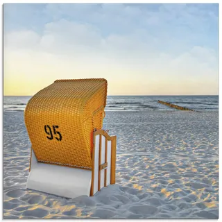 ARTland Wanddeko Glasbilder Wandbild Glas Bild einteilig Quadratisch Strand Meer Küste Ostsee Strandkorb Strandlandschaft Maritim T9IJ