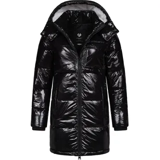 Ragwear Warmer Damen Wintermantel Shiny Steppmantel aus glänzendem Material mit Kapuze Roobie Long YOUMODO Black Gr. S (36), schwarz, Obermaterial: 100% Nylon. Innenfutter: 100% Polyester. Wattierung: 100% Polyester, gerade ca.