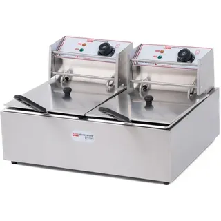 Ristoattrezzature Elektrische Doppelwannenfritteuse, professionell aus Edelstahl – 6+6 Liter, Ölkapazität 4+4 Liter