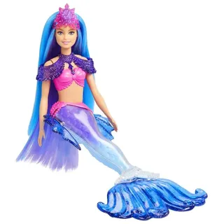 Barbie Mermaid Power, Puppe Meerjungfrau, Puppe mit blauen und lila Haaren, Meerjungfrauenschwanz mit austauschbaren Flossen, Zubehör, Geschenke für Kinder ab 3 Jahren,HHG52
