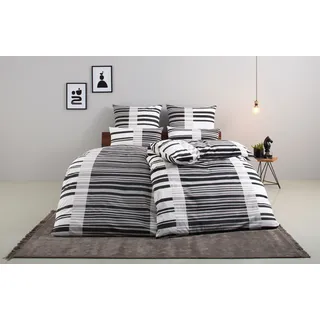 Bettwäsche BRUNO BANANI "Cameo in Gr. 135x200 oder 155x220 cm", schwarz (schwarz, weiß), B/L: 135cm x 200cm, 1 Stk., 1 Stk., Renforcé, B/L: 80cm x 40cm, 2, Renforcé, Obermaterial: 100% Baumwolle, Bettwäsche, Bettwäsche, Bettwäsche aus Baumwolle, Bettwäsche im Streifen-Design