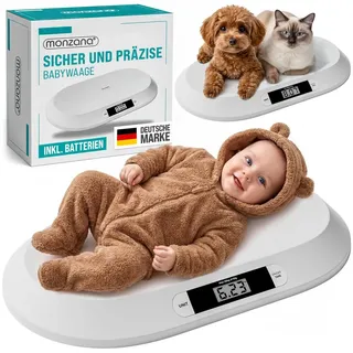 monzana Personenwaage, Digitale Babywaage bis 20 kg Tara-Funktion LCD-Display Kleintiere weiß