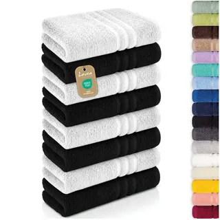 Lavea Handtücher 8er Handtuch Set 50x100 cm, Sporthandtuch, Badetuch, (Frottierserie Elena), Saugstarke & weiche Gästetücher, Handtuch Set bunt|schwarz