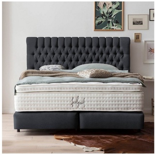 BettCo Boxspringbett Chester (in Schwarz Webstoff, 200 x 200 cm), Chesterfield-Design + optionaler Topper, Schwebeoptik schwarz