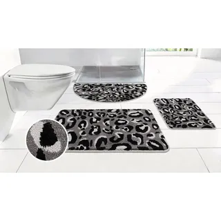 OTTO home Badematte Regona Leo, Badvorleger, Badezimmer Teppich, Duschvorleger, Höhe 10 mm, rutschhemmend beschichtet, schnell trocknend, fußbodenheizungsgeeignet, Polyester, halbrund, Leoparden-Muster, Animal Print, modern grau halbrund | 50 cm x 80 cm x 10 mm
