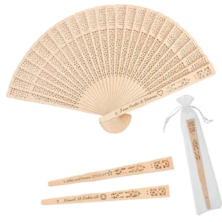 Personalisierte Holz-Hochzeitsfächer für Gäste Großpackung, Individuell gravierte faltbare Handfächer,Leichte Faltfächer für Sommerhochzeit, Gartenhochzeit & Strandhochzeit, Andenken (1)