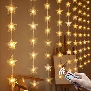 3x1M LED Stern Lichterkette USB 8 Lichtmodi Lichtervorhang mit Fernbedienung für Innen Weihnachten Hochzeit Party Garten Deko