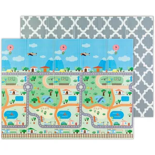 MOLTO | XXL Wende-Spielmatte 150x200 cm – leichtes Gusy-Design und Kinderdruck – Rutschfester, Faltbarer und gepolsterter Babyteppich – ab 0 Monaten