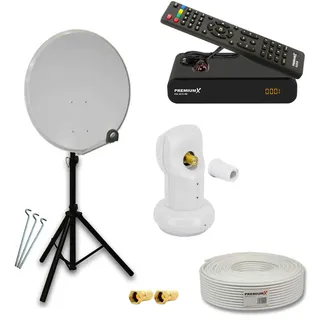 SAT TV Anlage 80cm Satelliten Schüssel ALU Antenne LNB Kabel Stativ Receiver HD
