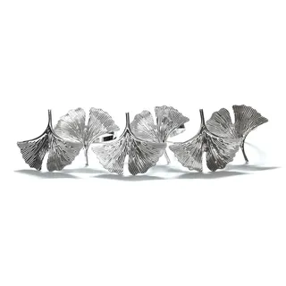 Ginkgo Biloba Serviettenringe Set von 6 - Elegante Tischdekoration - Silber