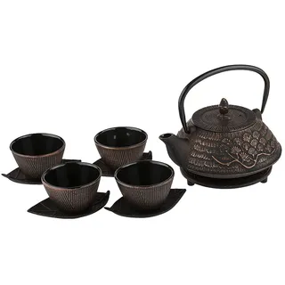 lachineuse – Tee-Set aus Gusseisen – Kirschblüten – 0,8 L Fassungsvermögen | 1 Teekanne – 4 Tassen und 1 Filter – Japanisches/Asiatisches Design – Geschenkidee: Japanisches Geschirr – Schwarz & Bronze