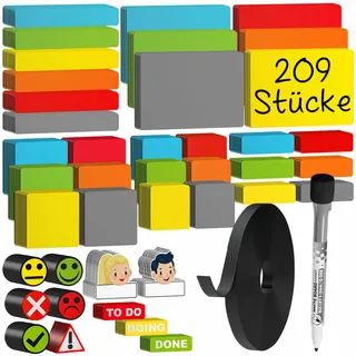 ATWAM 209 Magnetstreifen Beschreibbar Mega Set - Verschiedene Größen - 6 Farben - Scrum & Kanban - Beschreibbare Magnete - Für Whiteboard, Magnettafel, Magnetwand & Kühlschrank