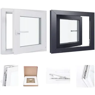 Kunststofffenster Kellerfenster Fenster - 2 Fach Verglasung - weiß/weiß - BxH: 600x400 mm - DIN Rechts
