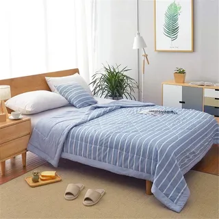 Chickw1 Streifen Tagesdecke Bettüberwurf Gesteppt, Mikrofaser Tagesdecke Schlafzimmer Steppdecke Decke Überwurf Wohnzimmer Sofaüberwurf für Einzelbett Doppelbett (180x200cm,Hellblau)