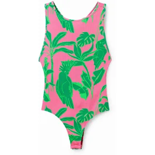Desigual, Gerippter Body mit Trägern tropisch, Viskose, Rot, M, RED, M