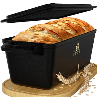 KAISERTAL® Robuste 4in1 Brotbackform mit Deckel [3L][28CM] - Backform aus Gusseisen, Toastbrot, Kastenform, Gusseisen Topf - Schwarz