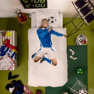 Snurk® - Kinder Bettwäsche Set, Soccer Champ Blue Bettwäsche, 135 x 200 cm, inkl. 1 Kissenbezug 80 x 80 cm, aus 100% Bio-Baumwolle