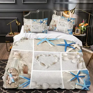 RFFLUX 3D Marine Bettwäsche 155x220 cm 2teilig Microfaser Bettwäsche Strand Maritim Bettbezüge Sommer Weich und Angenehme Bettbezug Set mit Kissenbezug 80x80 cm(Stil 8-4)