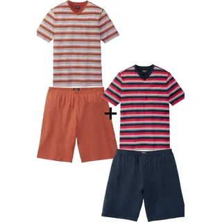 Franco Bettoni 4er Set Pyjama Herren kurz, Schlafanzug Herren aus 100% Baumwolle, 2 Pyjamasets für Männer inkl. 2X Schlafshorts + 2X Schlafshirt Kurzarm, Gr. M – 3XL - XXL