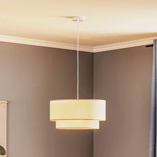Hängelampe Boho Duolla, dimmbar, creme / amber, für Wohn- / Esszimmer, Textil / Stoff / Seide, Landhaus / Rustikal, Pendelleuchte - 45 cm - 45 cm - 22 cm